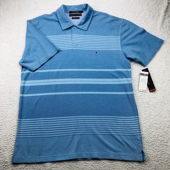 Y2K Tommy Hilfiger Polo Shirt Mens LARGE Blue Colorblock Stripe Flag Loop Collar - Picture 3 of 16